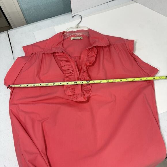 STARK X Women's Dress M Pink Ruffle Collar Knee Length Cotton Cap SleeveCoastal - Picture 8 of 13